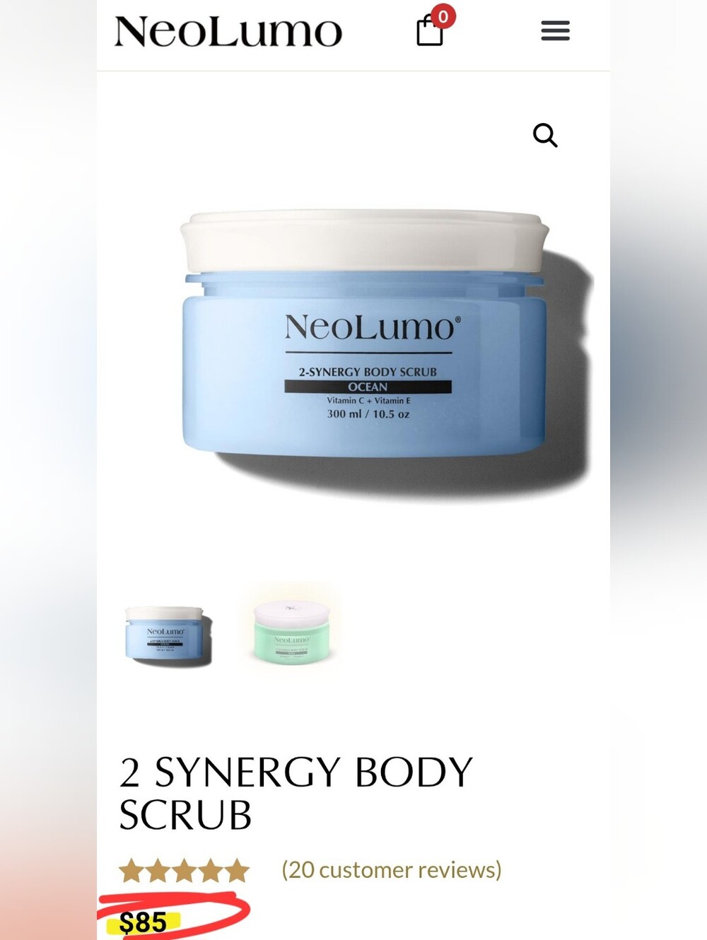 BRAND NEW NeoLumo 2 Synergy Body Scrub Ocean Vitamin C & E 300 ml 10.5 oz